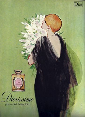 Рекламный постер Diorissimo Dior 1956 года Рене Грюо