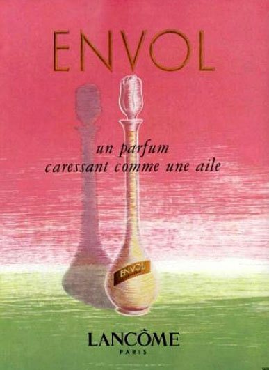Рекламный постер Envol Lancome, купить духи Envol Lancome, в продаже издания 70х-80х, создан 1958