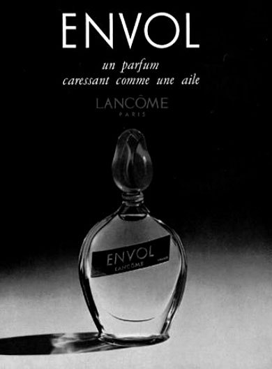 Рекламный постер Envol Lancome, купить духи Envol Lancom 1ml, в продаже издания 70х-80х, создан 1958